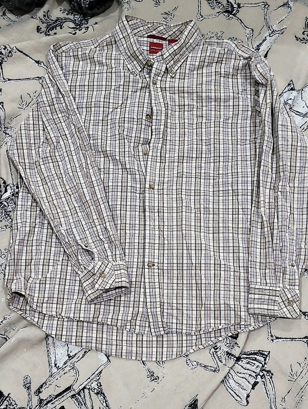 Arrow Plaid Cotton Button-Down Long-Sleeve Shirt